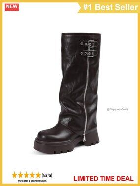 Faux Leather Platform Knee High Boots Fold Over Combat Riding Boots Women